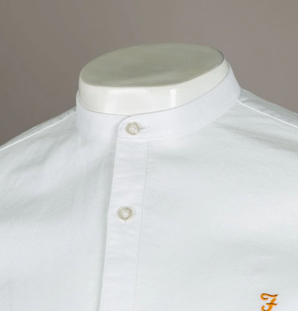 Farah Brewer Slim Fit Grandad Collar Shirt White - Image 3