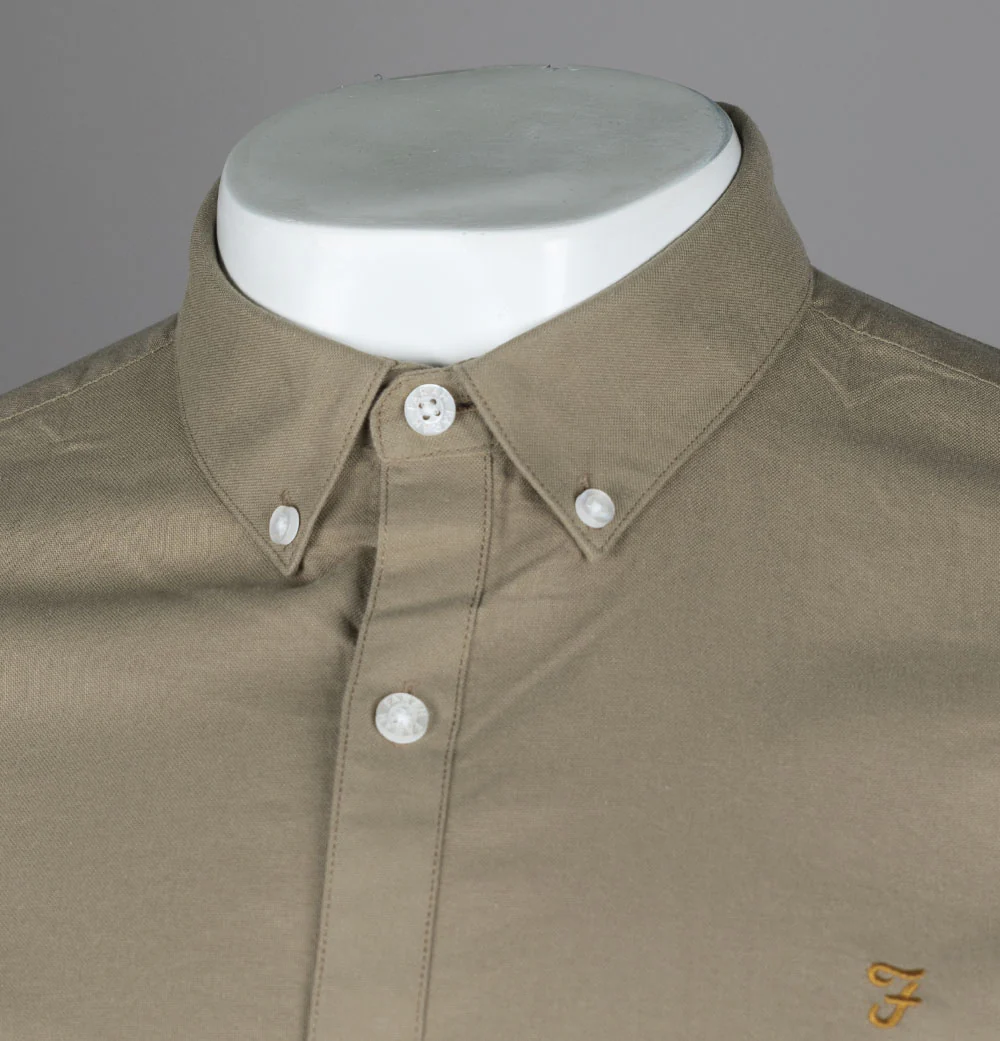 Farah Brewer Slim Fit Oxford Shirt Beige - Image 3