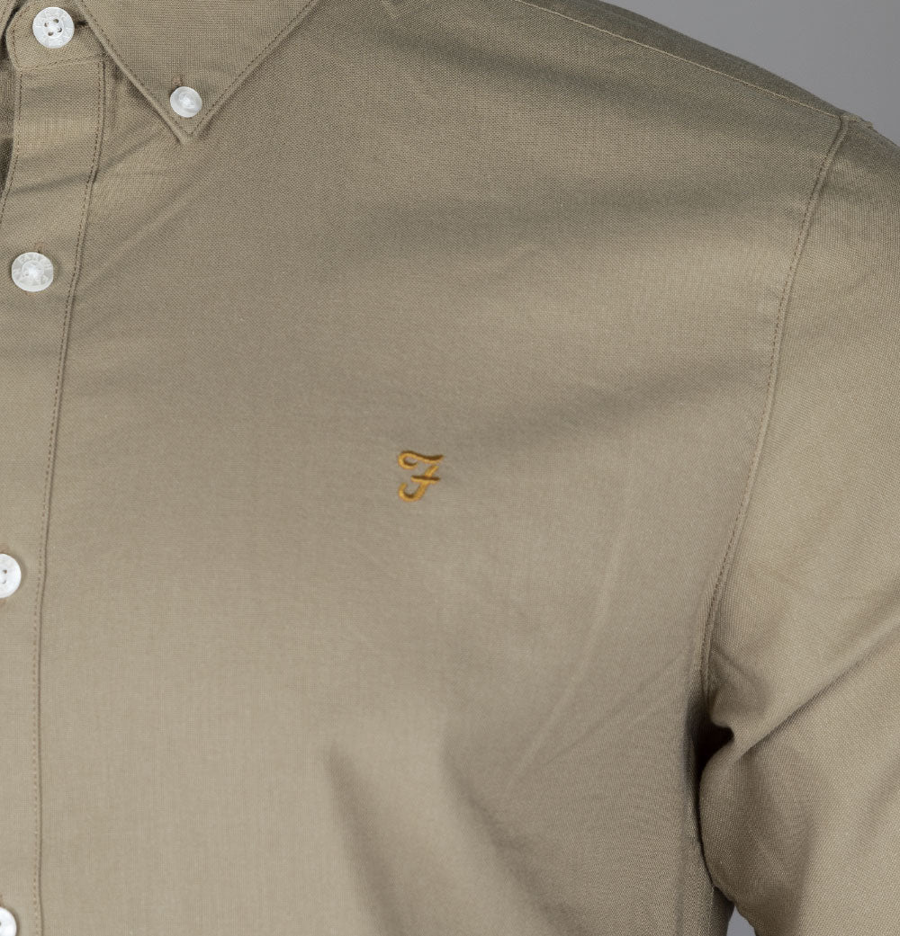 Farah Brewer Slim Fit Oxford Shirt Beige - Image 4
