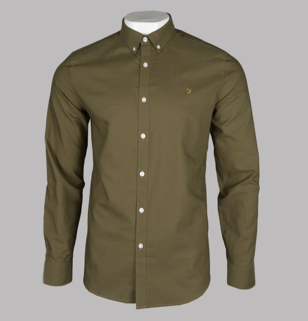 Farah Brewer Slim Fit Oxford Shirt Khaki
