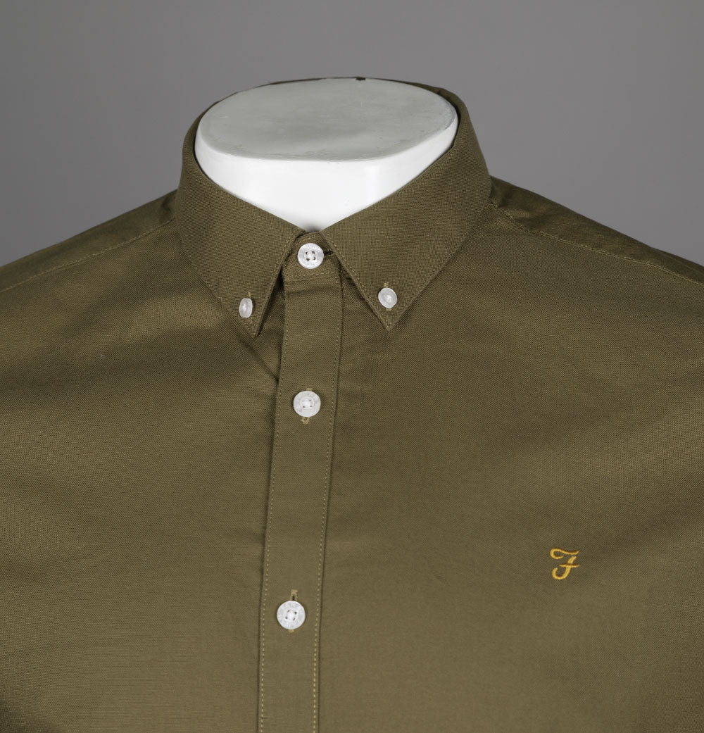 Farah Brewer Slim Fit Oxford Shirt Khaki - Image 3