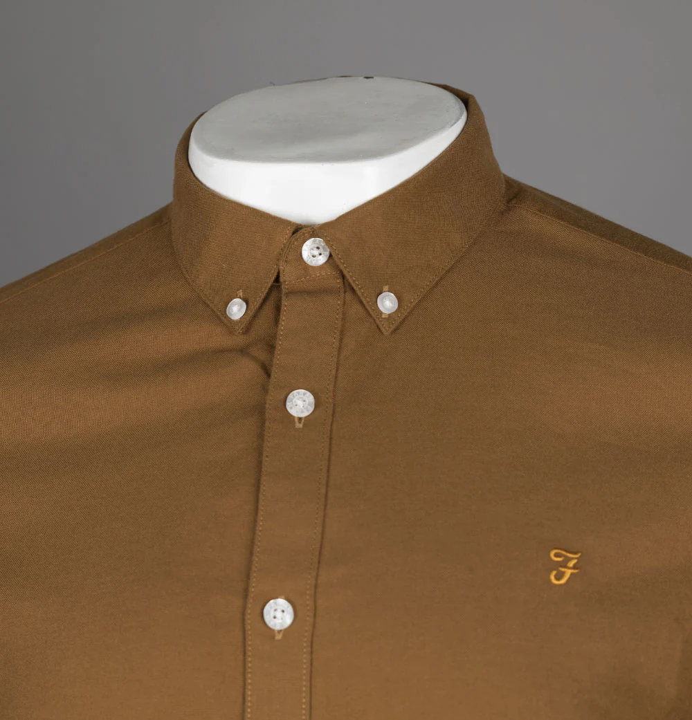 Farah Brewer Slim Fit Oxford Shirt Rich Tobacco - Image 3