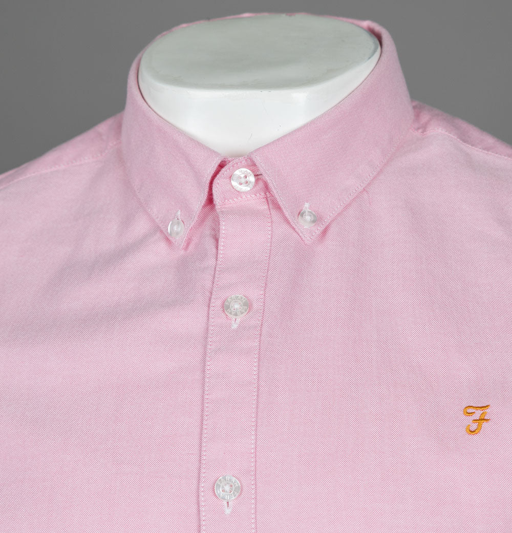 Farah Brewer Slim Fit S/S Oxford Shirt Coral Pink - Image 3