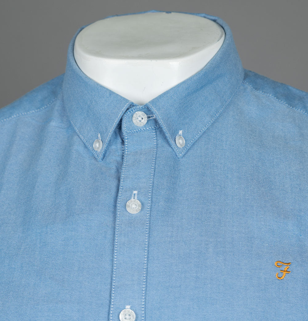 Farah Brewer Slim Fit S/S Oxford Shirt Mid Blue - Image 3