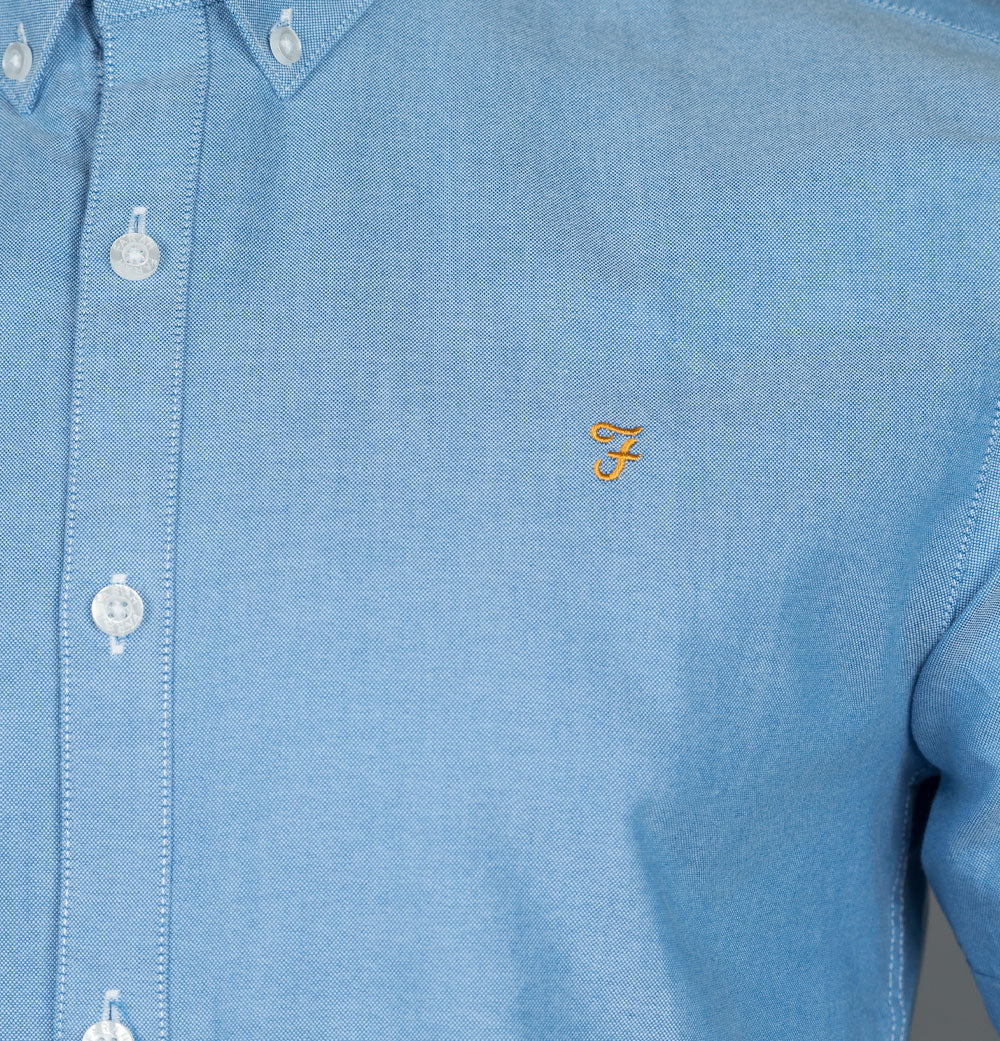 Farah Brewer Slim Fit S/S Oxford Shirt Mid Blue - Image 4
