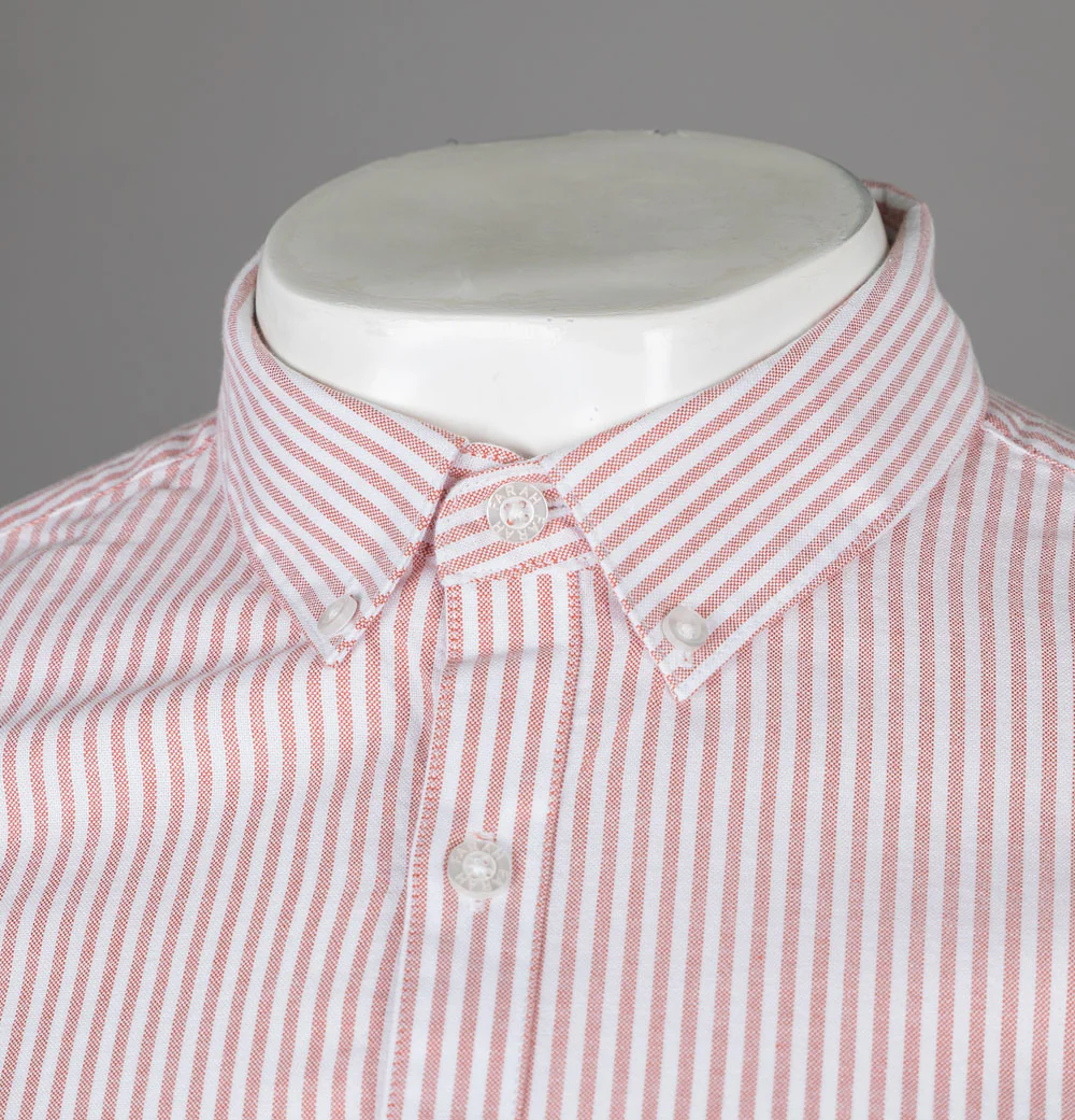 Farah Brewer Stripe Slim Fit Oxford Shirt Torch Orange - Image 3