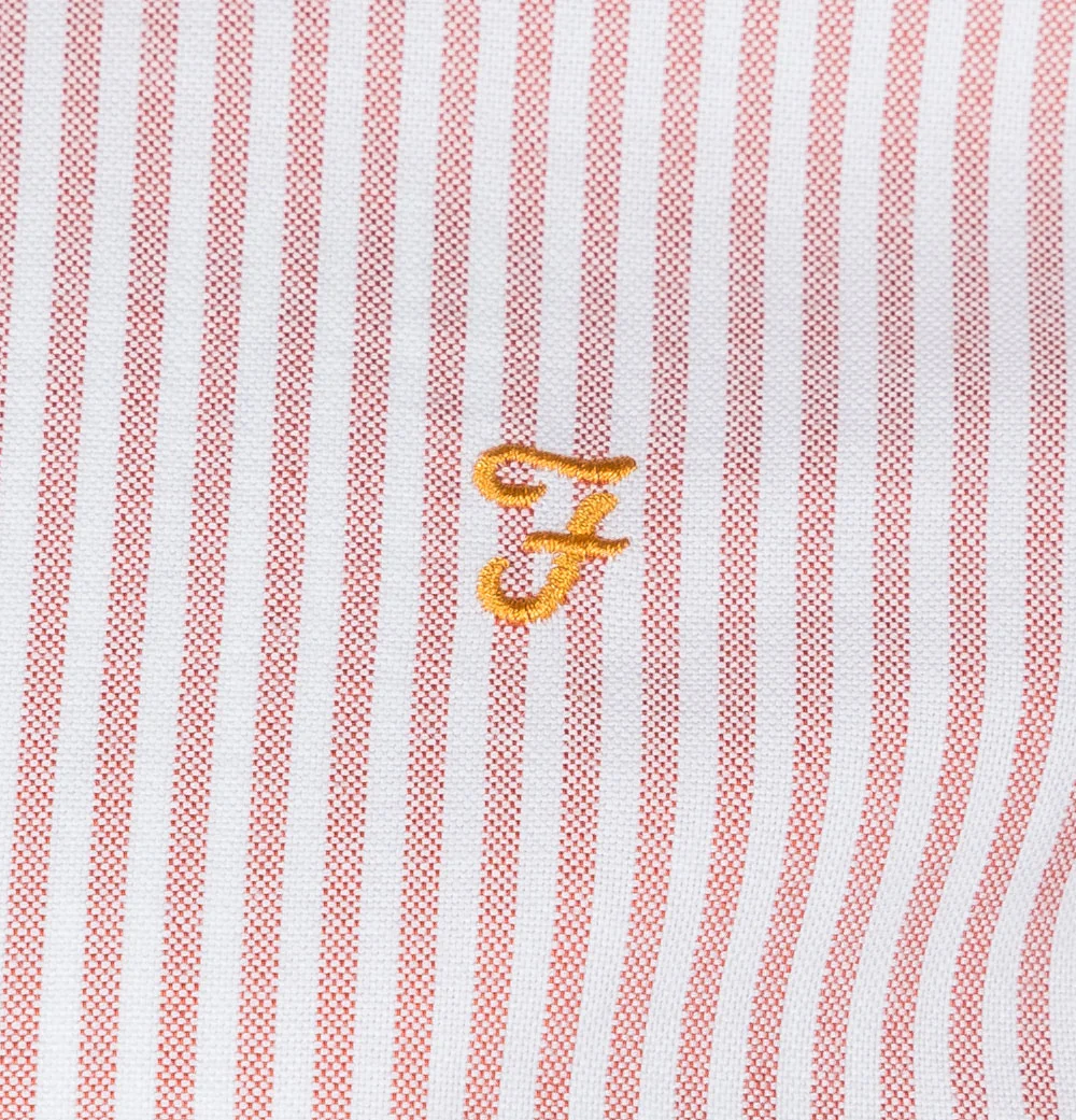 Farah Brewer Stripe Slim Fit Oxford Shirt Torch Orange - Image 4