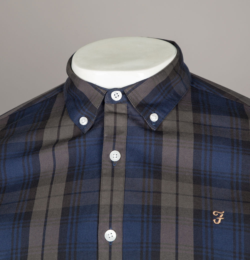 Farah Brewer Tartan Check Slim Fit Shirt Rich Grey - Image 3