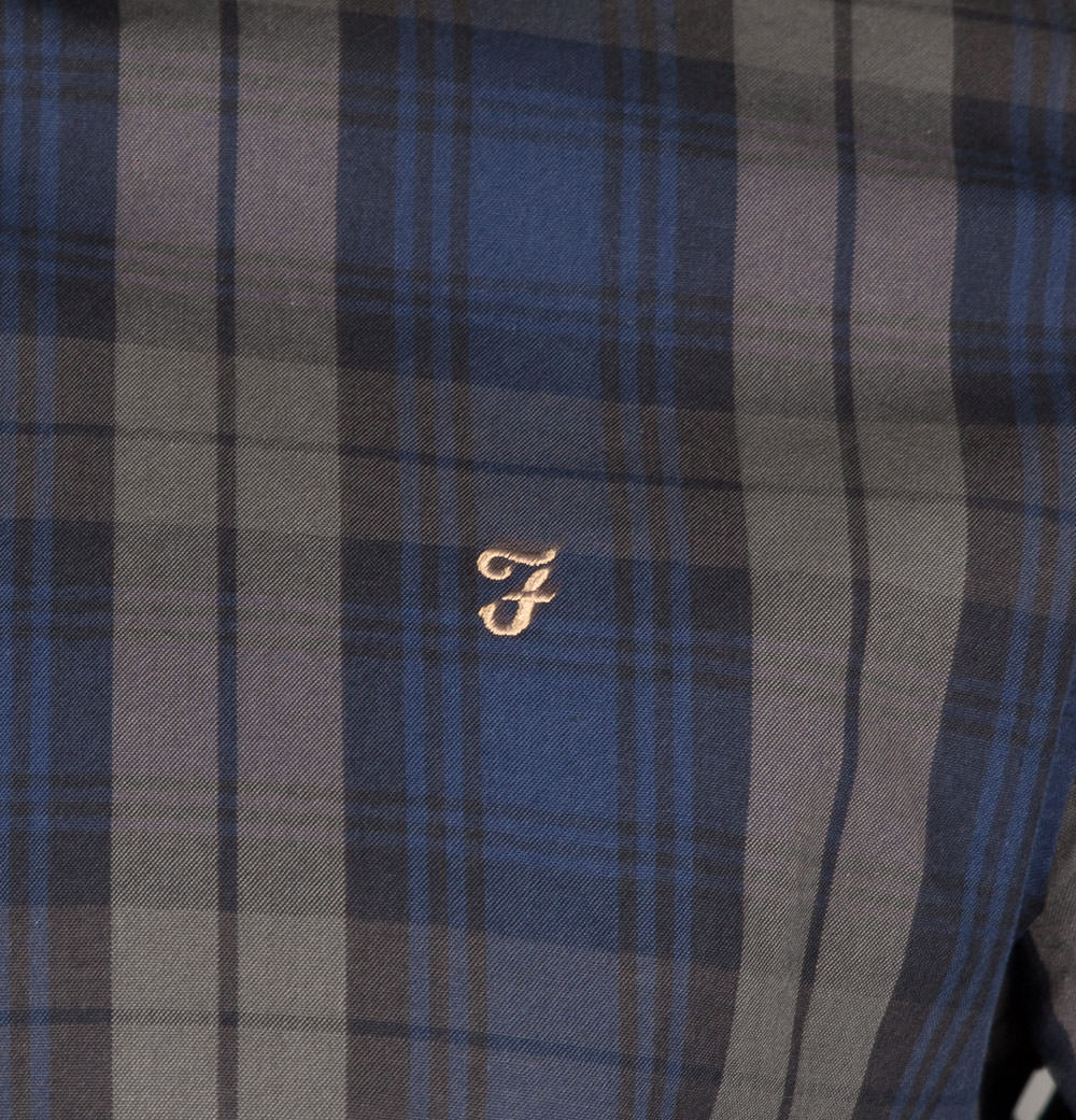 Farah Brewer Tartan Check Slim Fit Shirt Rich Grey - Image 4