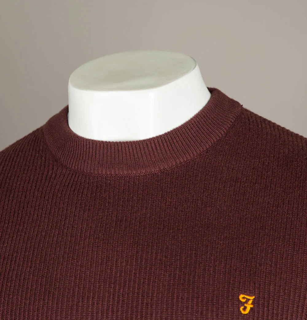 Farah Horace Crew Neck Knit Jumper Burgundy - Image 3