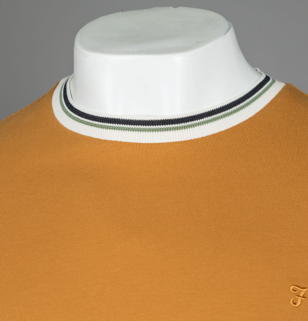 Farah Meadows Cotton Pique T-Shirt Gold - Image 3