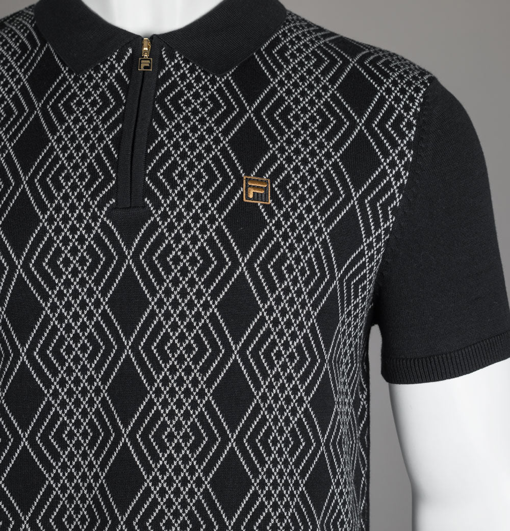 Fila Gold Castello Knitted Polo Shirt Black - Image 3