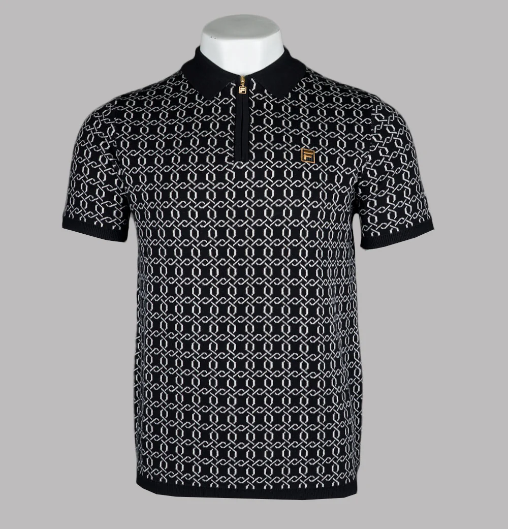 Fila Gold Jackson Jacquard Knitted Zip Polo Shirt Black