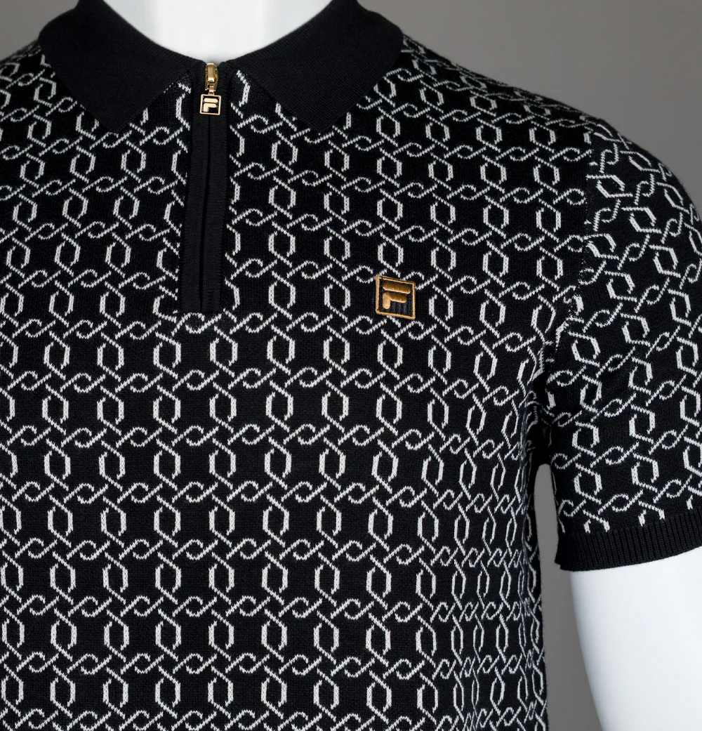 Fila Gold Jackson Jacquard Knitted Zip Polo Shirt Black - Image 3