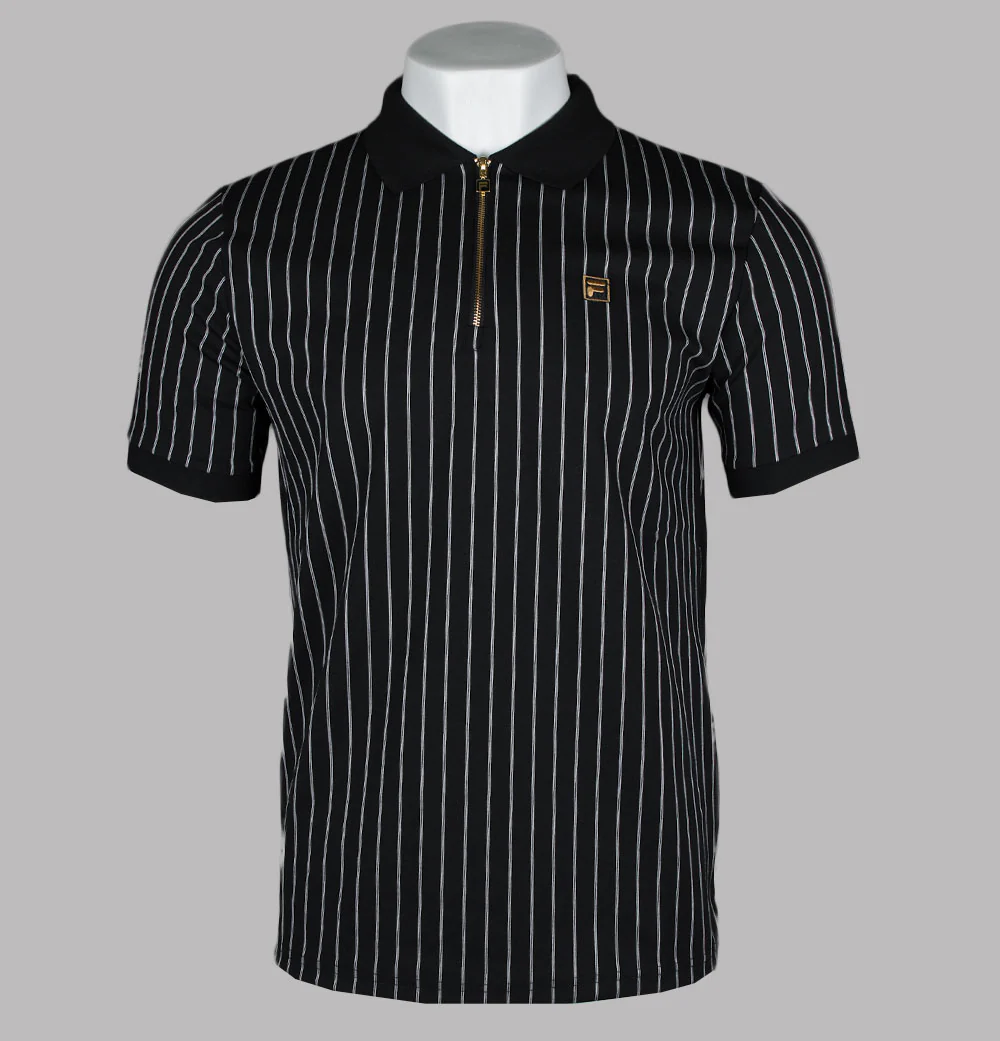 Fila Gold Patton Jacquard Stripe Polo Shirt Black/Egret