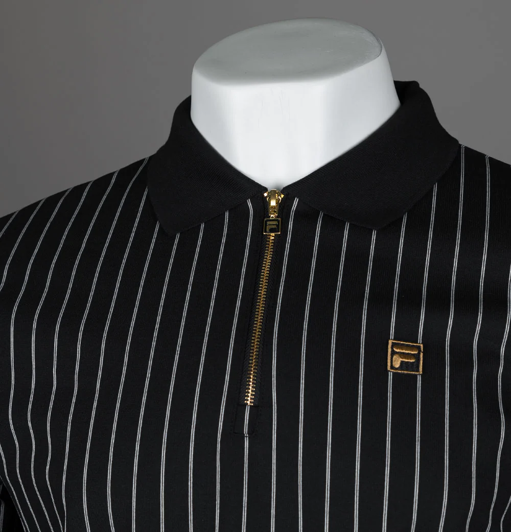Fila Gold Patton Jacquard Stripe Polo Shirt Black/Egret - Image 3