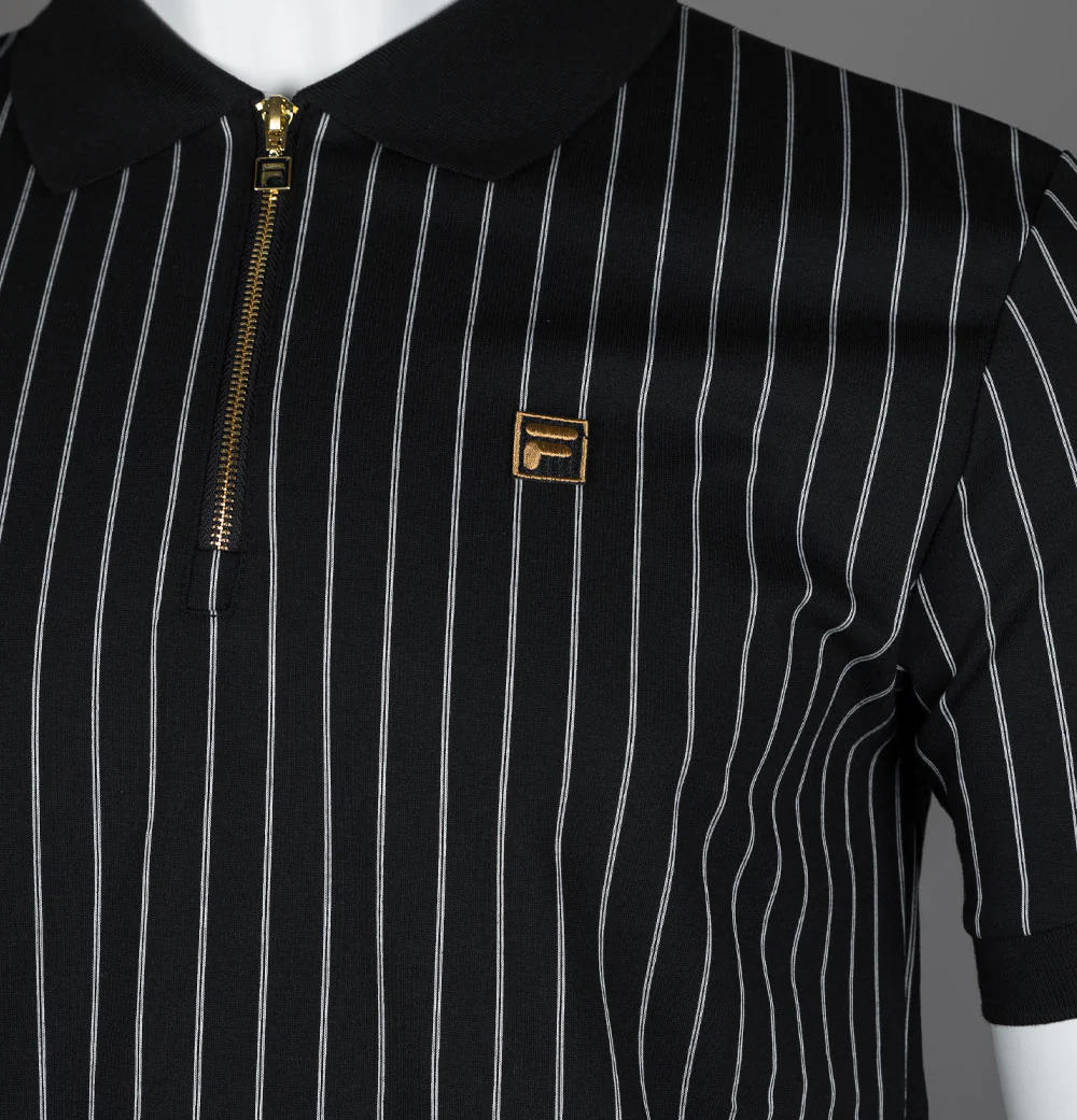 Fila Gold Patton Jacquard Stripe Polo Shirt Black/Egret - Image 4