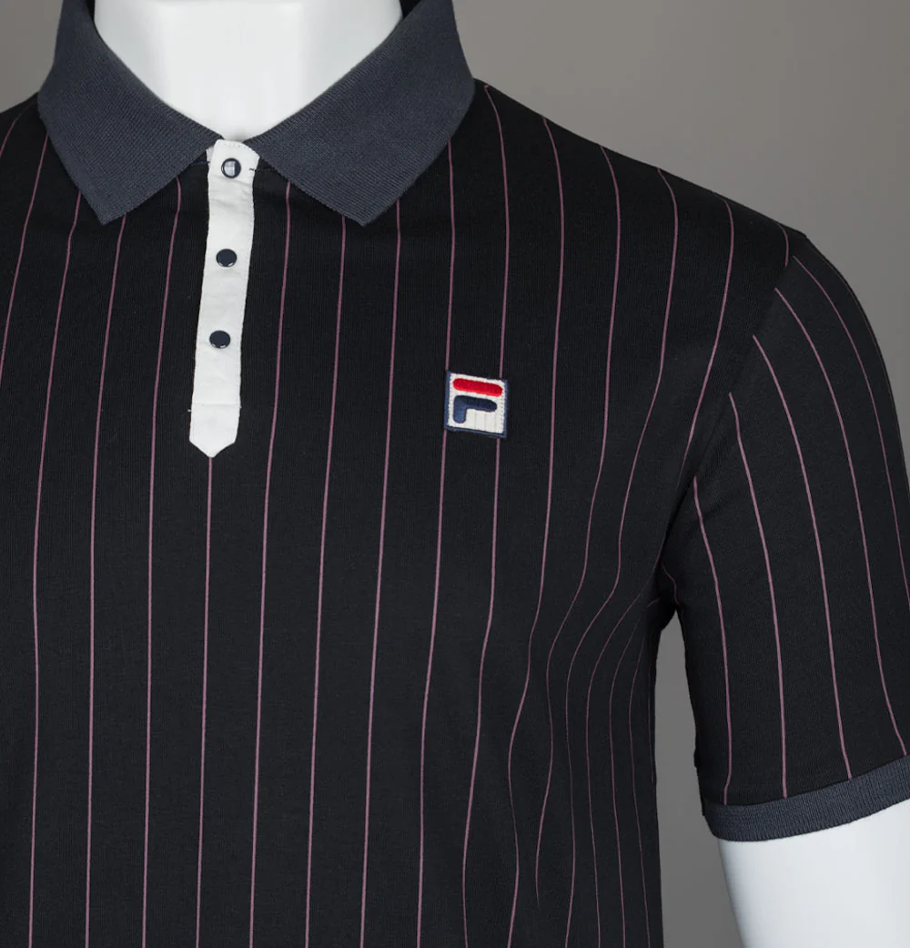 Fila Vintage BB1 Classic Striped Polo Shirt Black/Gardenia/Fig/Charcoal - Image 3