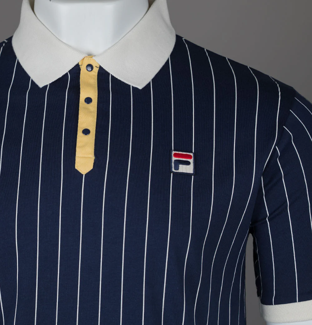 Fila Vintage BB1 Classic Striped Polo Shirt Fila Navy/Raffia/Gardenia - Image 3