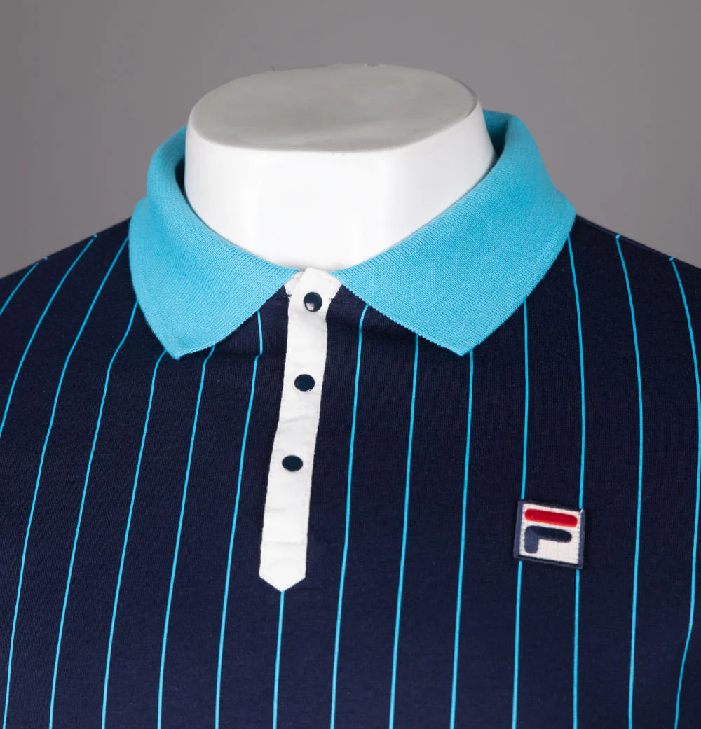 Fila Vintage BB1 Classic Striped Polo Shirt Navy - Image 3