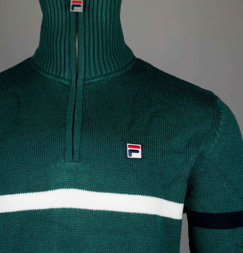 Fila Vintage Camilo Knitted Half Zip Jumper Rainforest/Fila Navy/Gardenia - Image 3