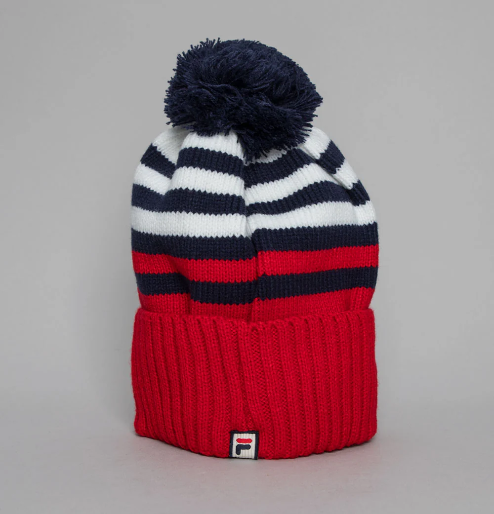 Fila Vintage Markee Chunky Knit Bobble Beanie Fila Red - Image 2
