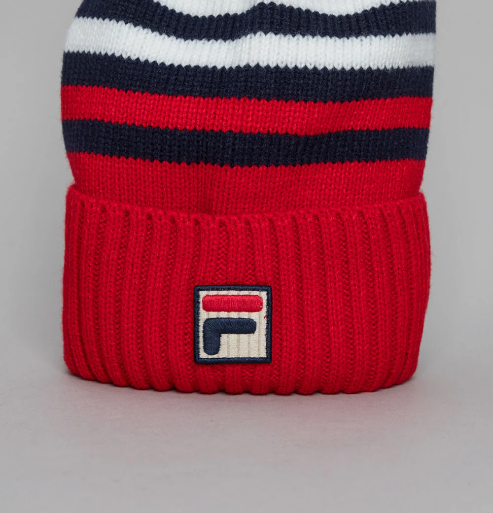 Fila Vintage Markee Chunky Knit Bobble Beanie Fila Red - Image 3