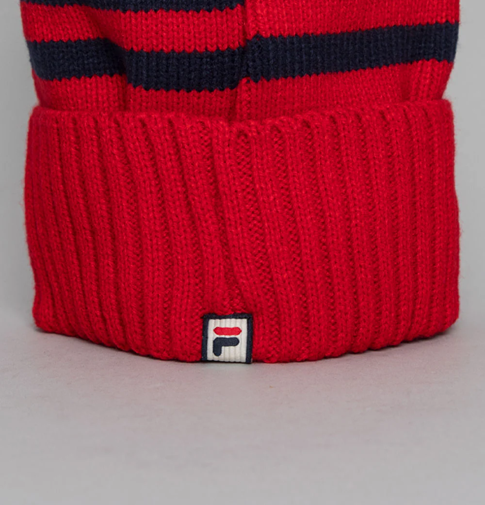 Fila Vintage Markee Chunky Knit Bobble Beanie Fila Red - Image 4