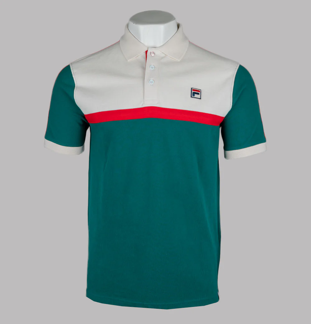Fila Vintage Mattia Contrast Panel Polo Shirt Mediterranean/Gardenia/Fila Red