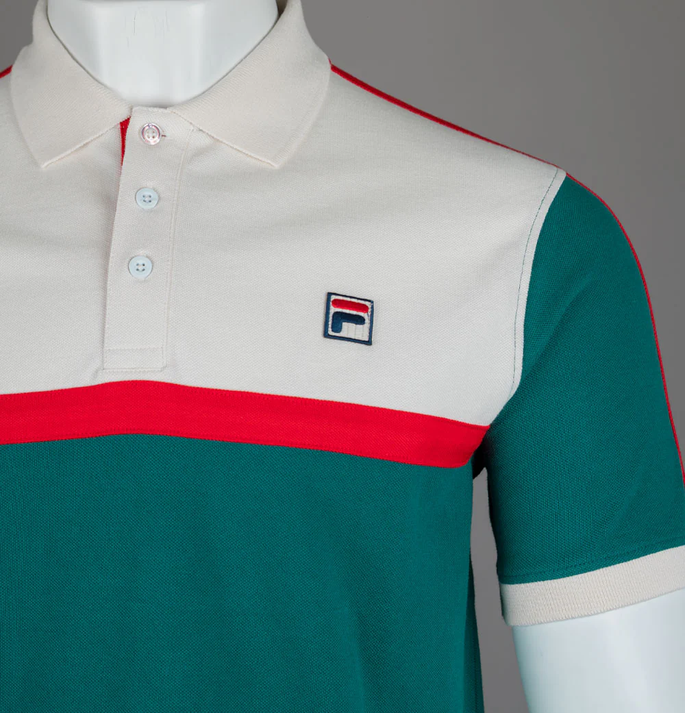 Fila Vintage Mattia Contrast Panel Polo Shirt Mediterranean/Gardenia/Fila Red - Image 3
