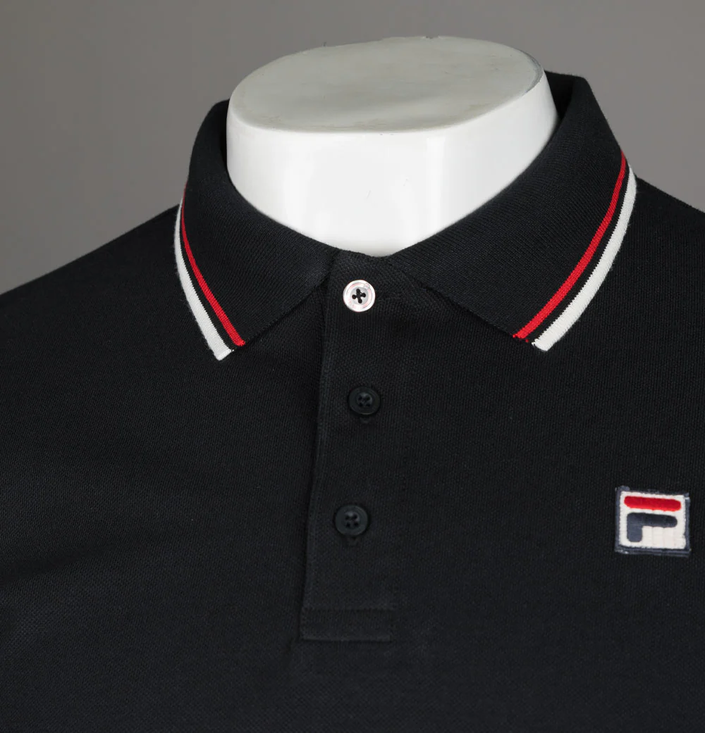 Fila Vintage Monte Tipped Collar LS Polo Shirt Black - Image 3