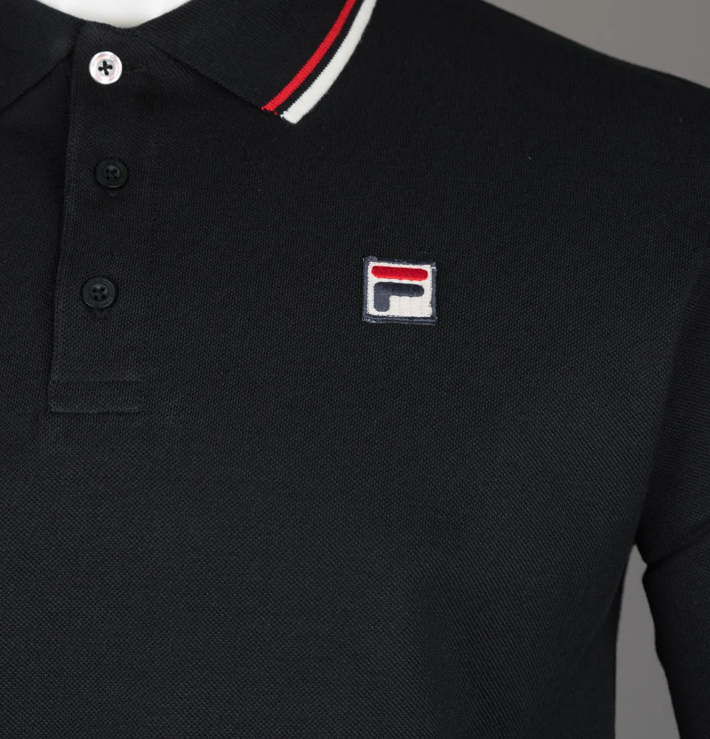 Fila Vintage Monte Tipped Collar LS Polo Shirt Black - Image 4