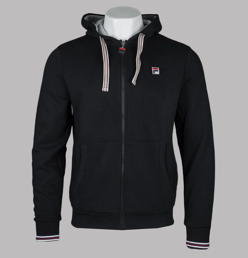 Fila Vintage Tenconi Full Zip Hooded Sweatshirt Black/Grey Marl