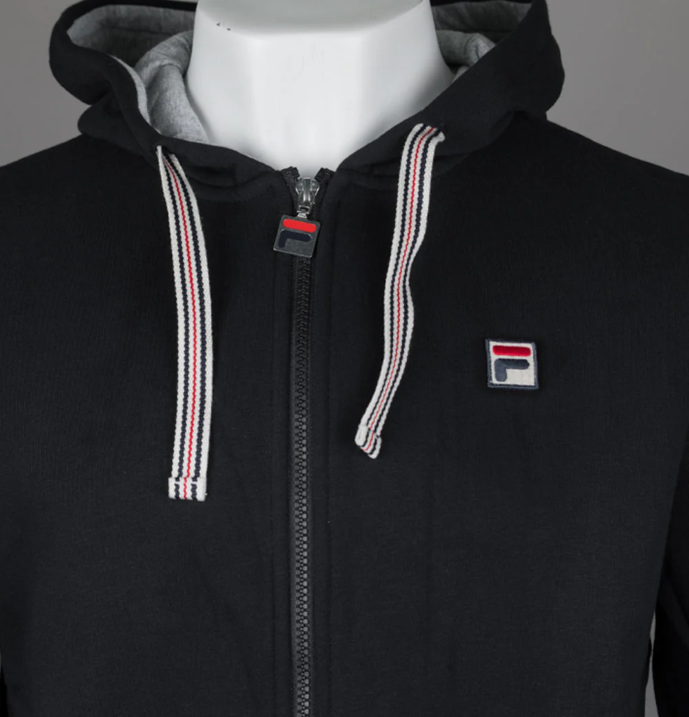 Fila Vintage Tenconi Full Zip Hooded Sweatshirt Black/Grey Marl - Image 3
