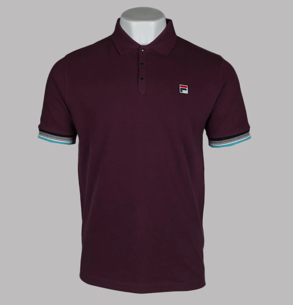 Fila Vintage Zev Cuff Detail Polo Shirt Fig/Milky Blue/Gardenia/Black