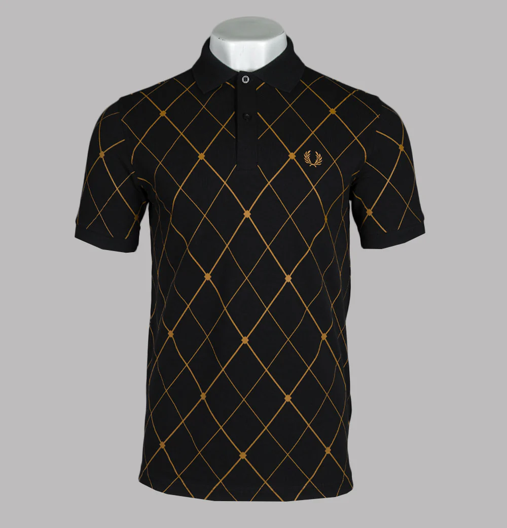 Fred Perry Argyle Print Polo Shirt Black