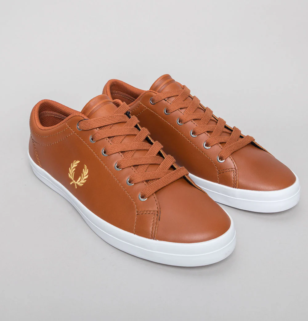 Fred Perry Baseline Leather Trainers Tan Brown - Image 2