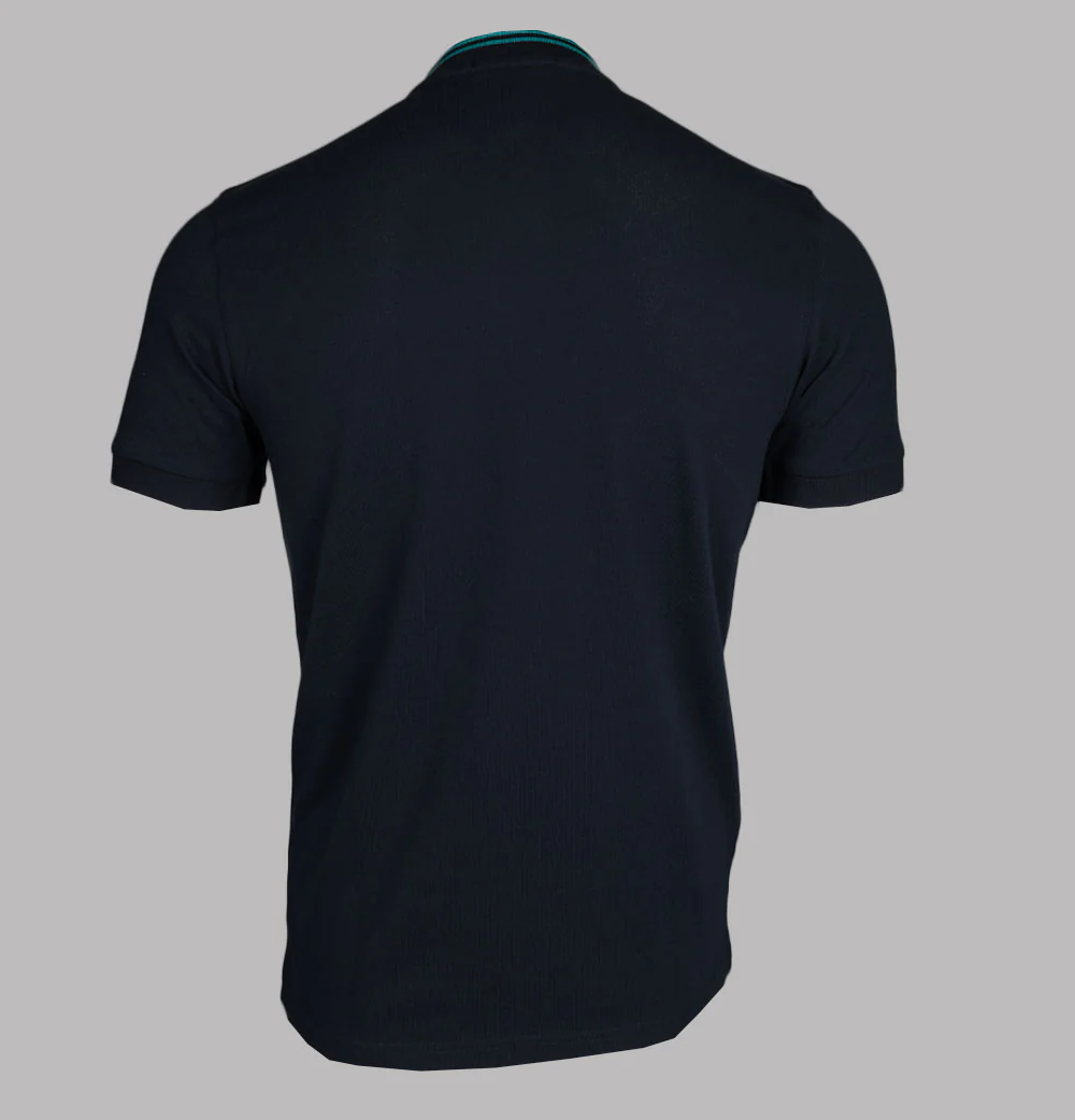Fred Perry Bomber Collar Polo Shirt Navy/Deep Mint - Image 2