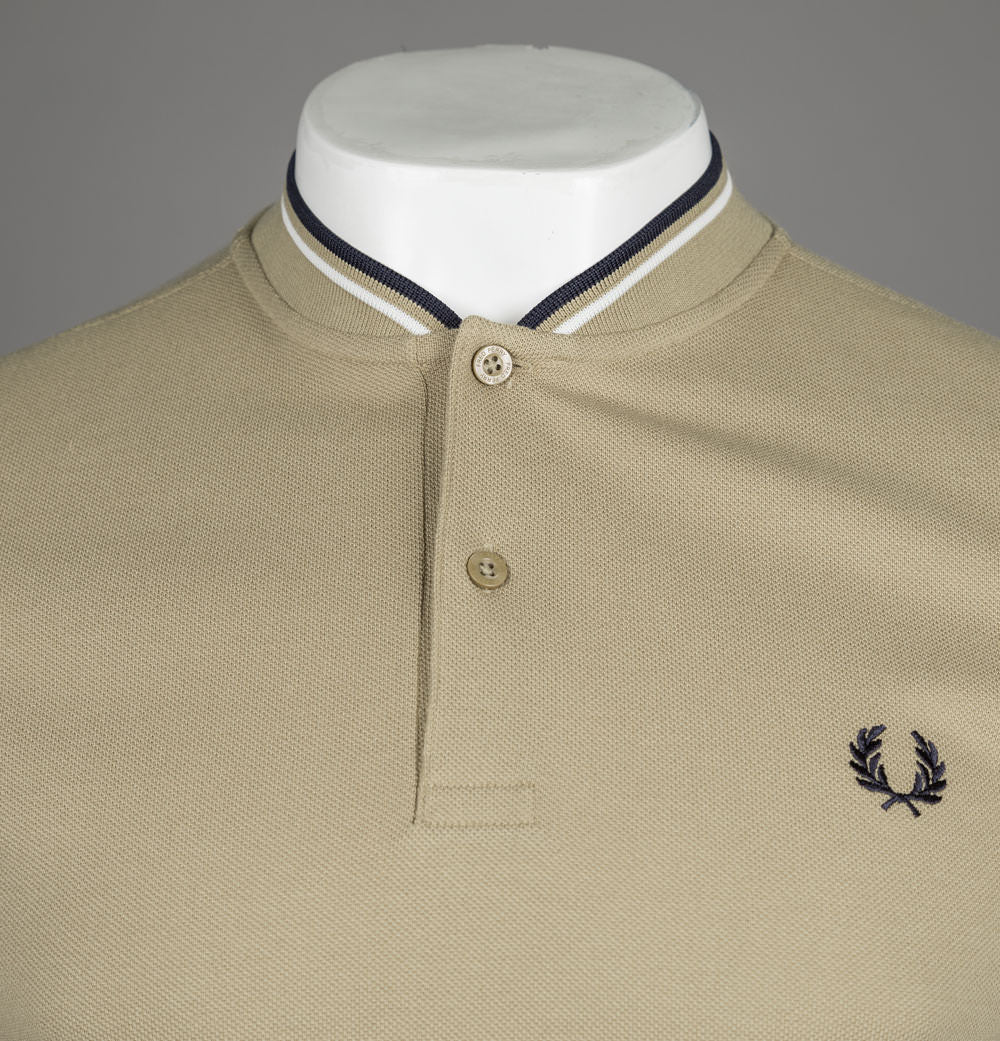 Fred Perry Bomber Collar Polo Shirt Warm Stone - Image 3