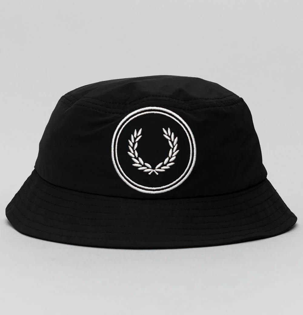 Fred Perry Circle Branded Matt Poly Bucket Hat Black