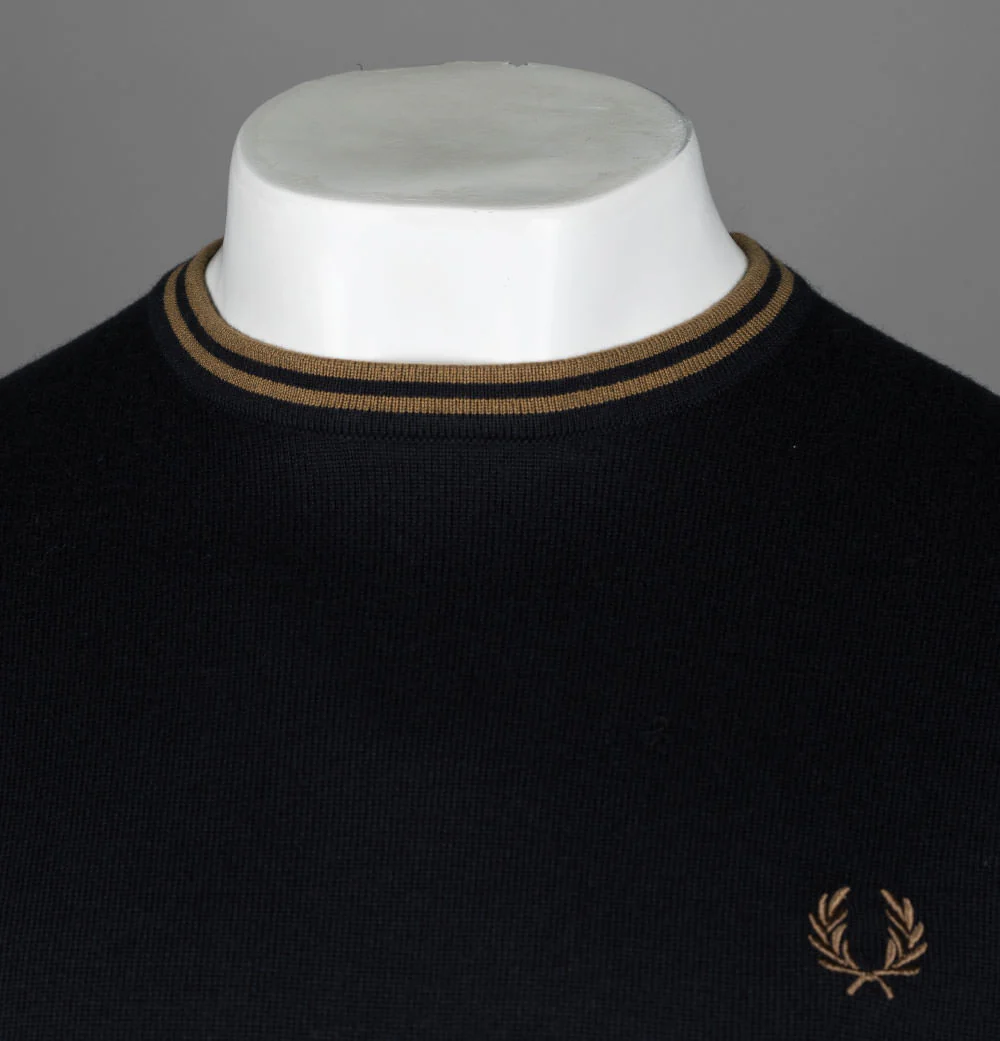 Fred Perry Classic Crew Neck Jumper Black/Shaded Stone - Image 3