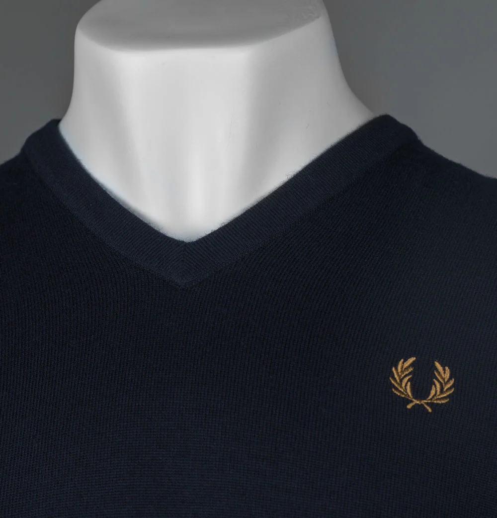 Fred Perry Classic V Neck Jumper Navy - Image 4