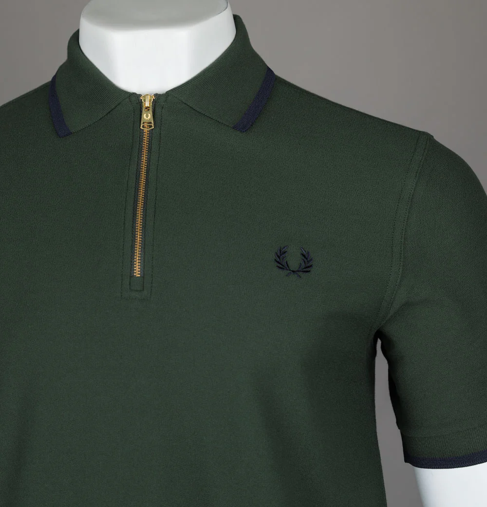 Fred Perry Crepe Pique Polo Shirt Court Green - Image 3