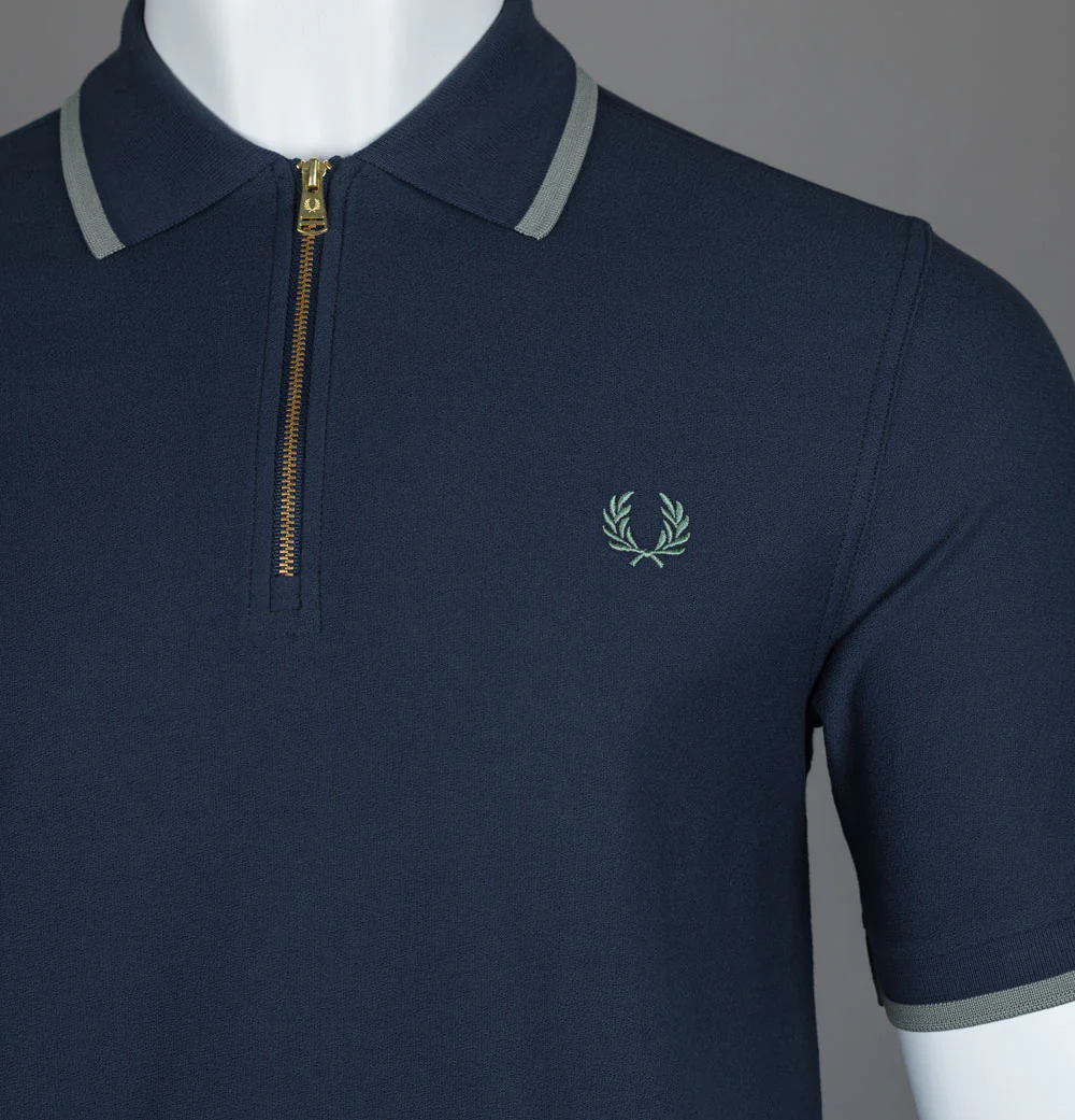 Fred Perry Crepe Pique Polo Shirt Dark Airforce - Image 3