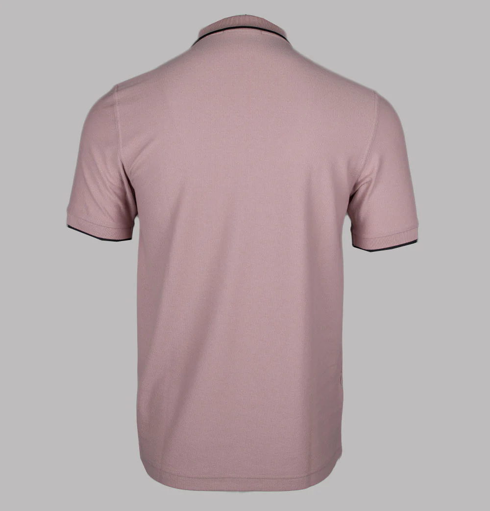 Fred Perry Crepe Pique Zip Neck Polo Shirt Dusty Rose Pink - Image 2
