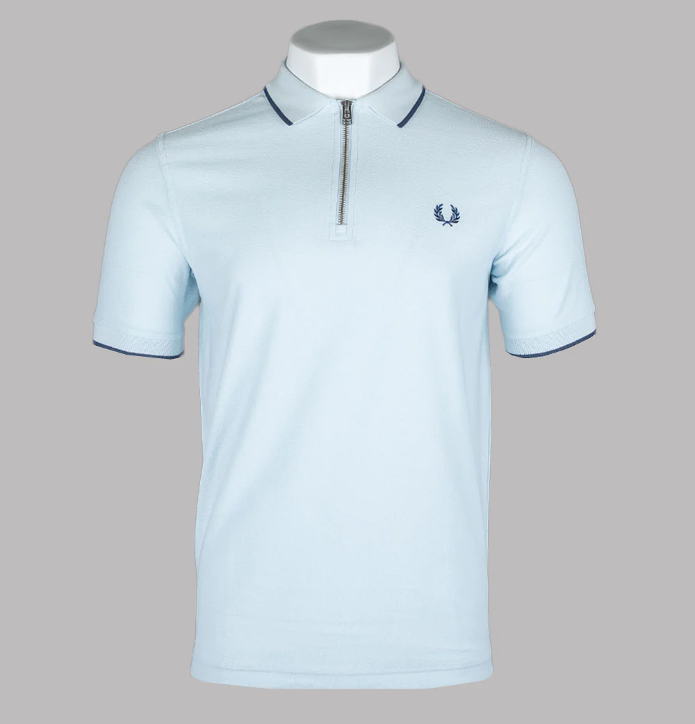 Fred Perry Crepe Pique Zip Neck Polo Shirt Light Ice