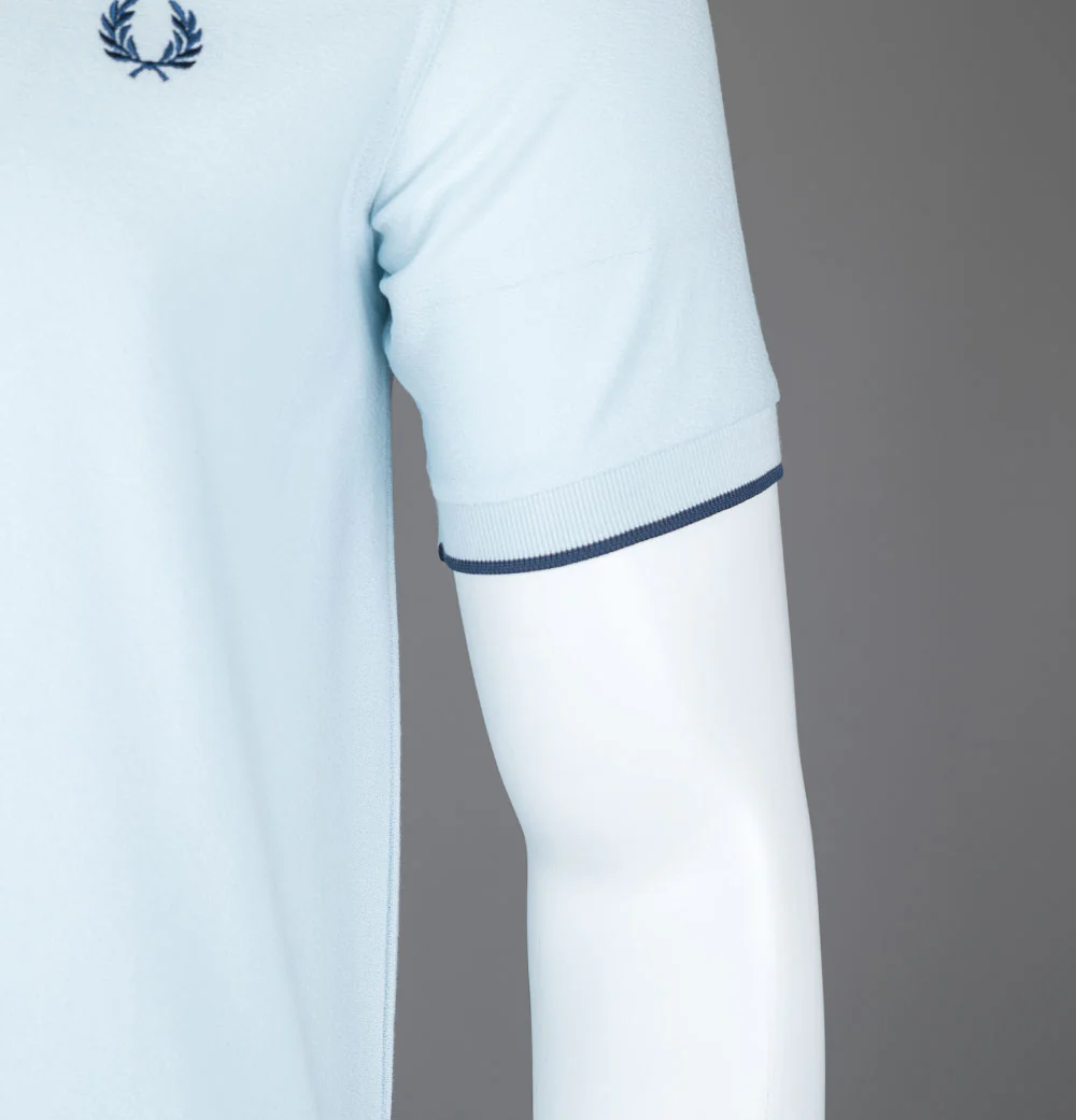 Fred Perry Crepe Pique Zip Neck Polo Shirt Light Ice - Image 5