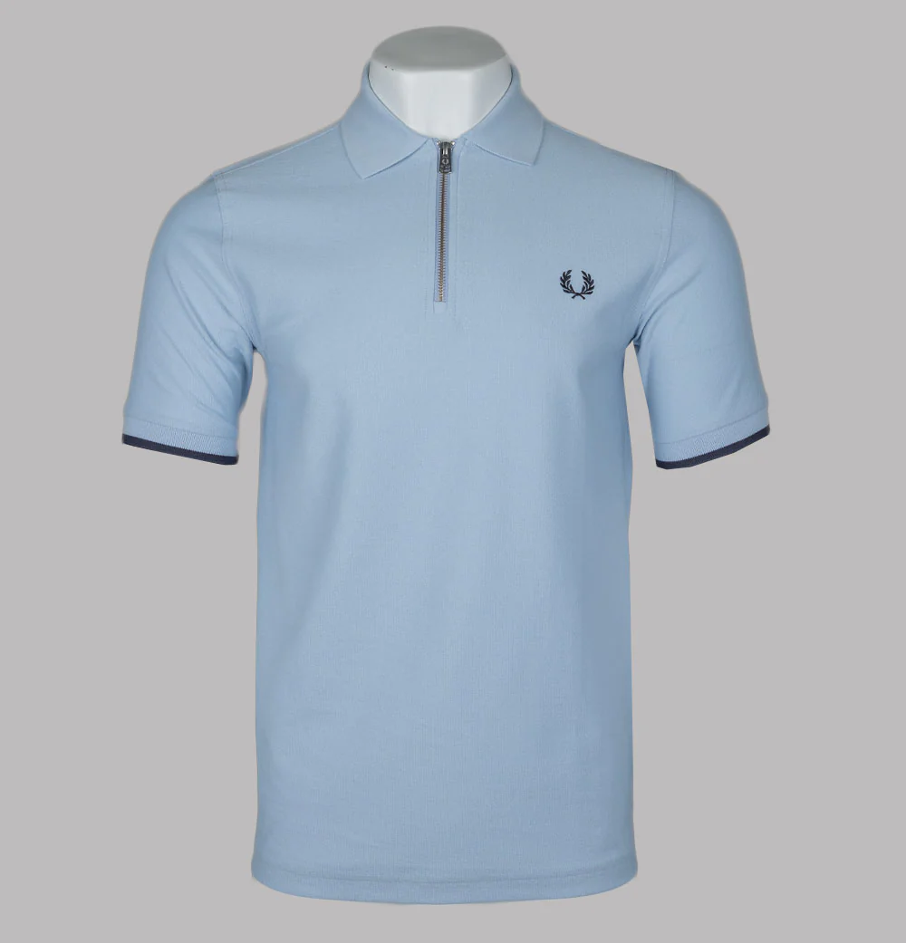 Fred Perry Crepe Pique Zip Neck Polo Shirt Light Smoke