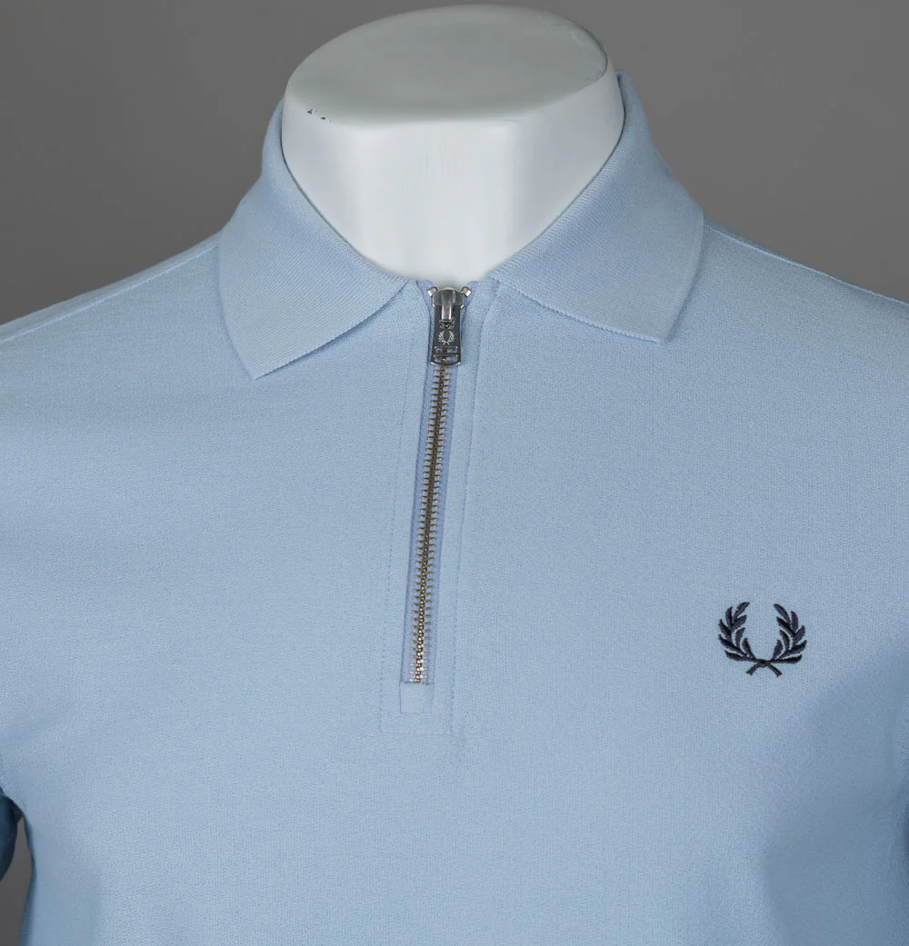 Fred Perry Crepe Pique Zip Neck Polo Shirt Light Smoke - Image 3