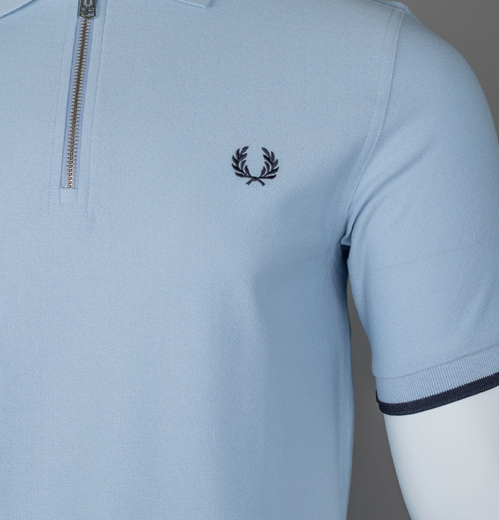 Fred Perry Crepe Pique Zip Neck Polo Shirt Light Smoke - Image 4
